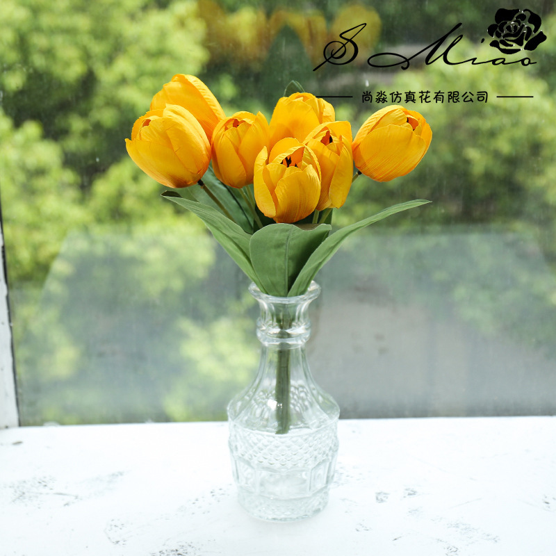 Flor artificial de siete cabezas tulipán bonsai decoración interior creativa flor artificial suministro directo de fábrica entrega de una pieza artificial planta verde image 16