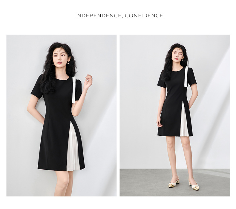 Đầm maxi nữ thắt eo xếp ly bướm phối màu tương phản — Màu đen chi tiết 8
