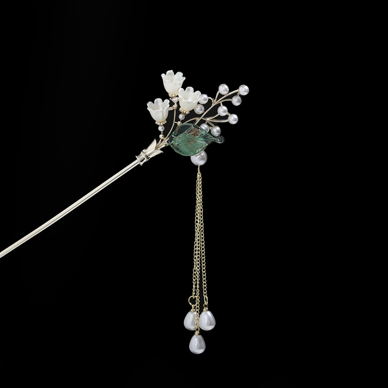 Rosa azul y blanco rhinestone flor horquilla mujeres de alto grado paso sacudida borla rizador de pelo horquilla estilo antiguo hanfu accesorios para el cabello otoño