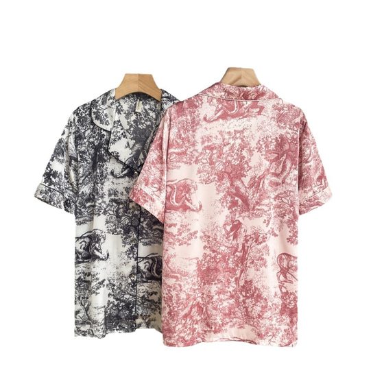 Chinese Ink Style Jungle Pajamas Women's Summer High-end Summer Ice Silk Women's Short-sleeved Elegant Home Clothes
