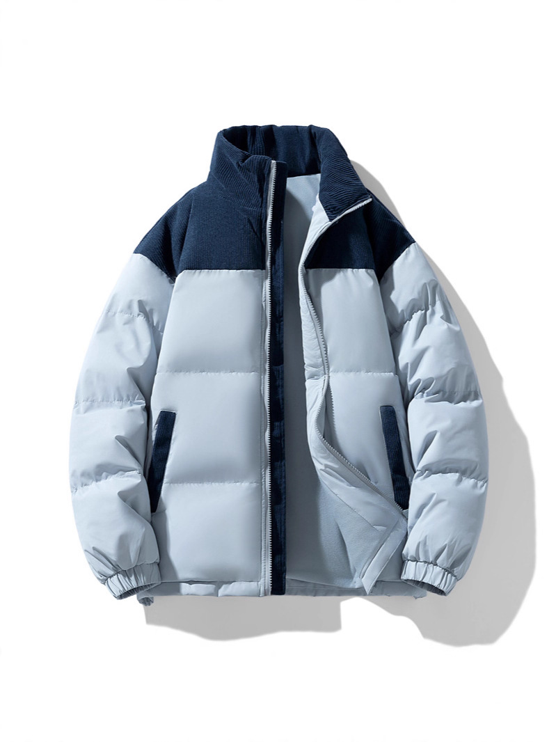 Winter New Spliced Cotton Jacket for Men with Stand Collar, Thickened Trendy Brand Youth Warm Puffer Jacket, Versatile Trendy Coat