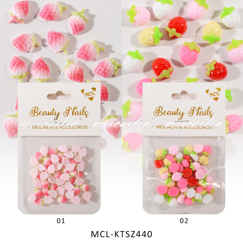 Resin New Cream Strawberry Cute Little Fresh Simple Versatile Little Strawberry 50 Pieces Nail Art Accessories