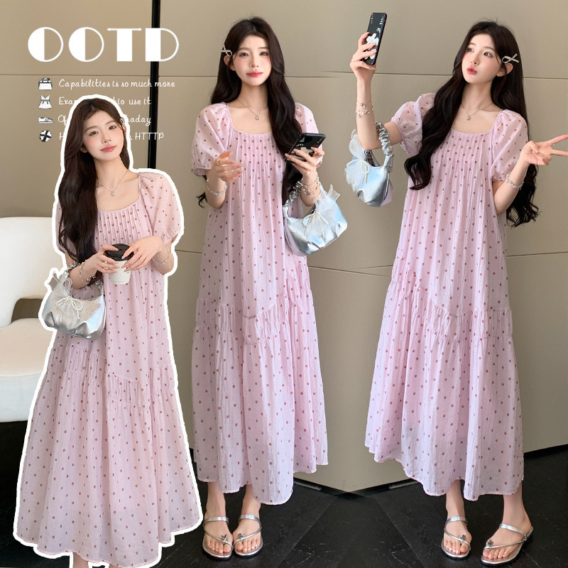 Maternity Dress with a High-End Feel, 2026 Summer New Korean Style, Fresh Polka Dot Loose Plus-Size Maternity Dress Maternity Dress with a High-End Feel, 2026 Summer New Korean Style, Fresh Polka Dot Loose Plus-Size Maternity Dress