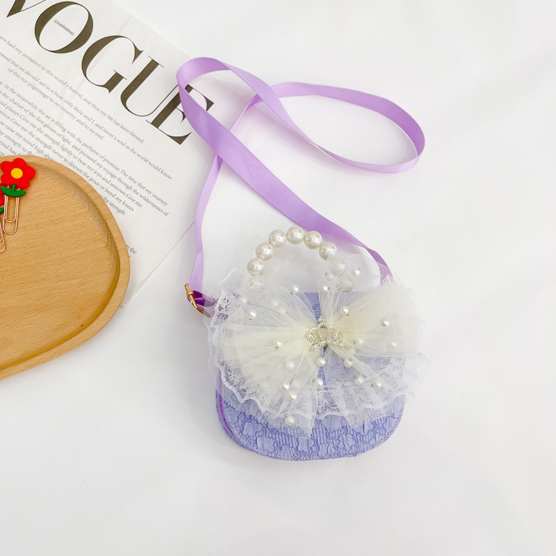 2022 nuevo bolso de los niños lindos niñas de moda occidental princesa mini bolso de hombro de encaje bolso de la perla