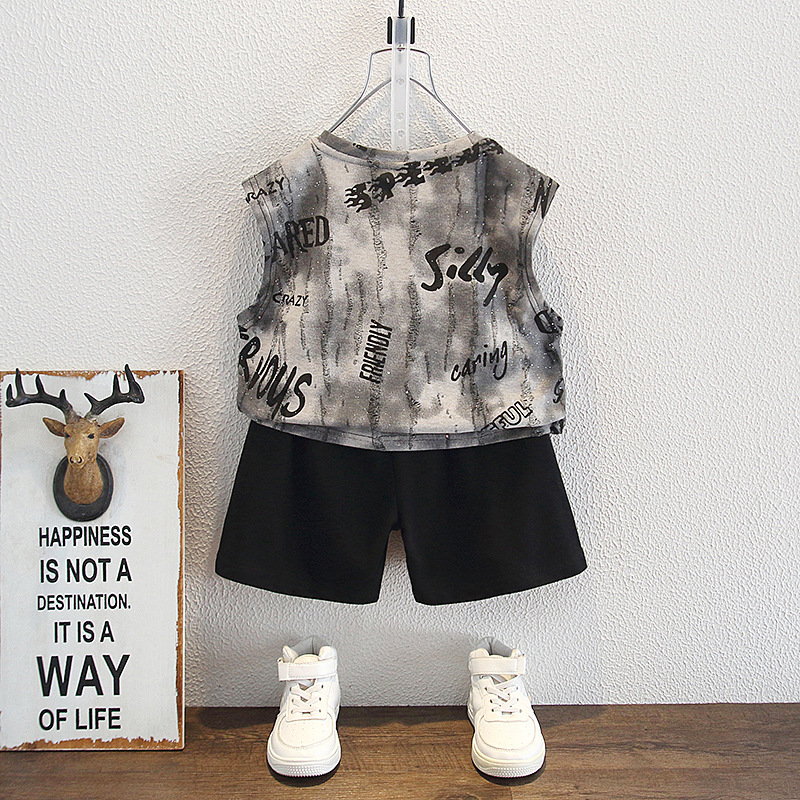 8136 traje de verano para niños 2025 nuevo chaleco de moda para niños pantalones cortos de dos piezas ropa de verano para bebés de moda