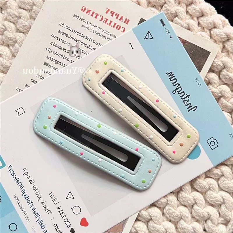 Простая заколка для волос цветная с горошком B&B кремовая кожа BB металлическая боковая зажимная боковая клипсовая универсальная геометрическая клипса