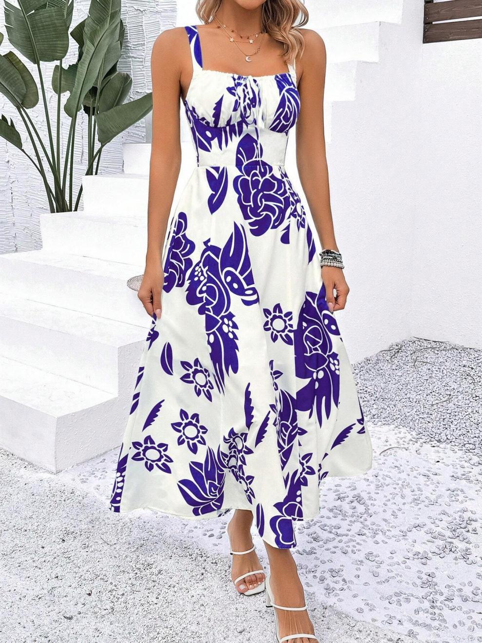 227g Weight Midi Dress Dress Length Type Sleeveless Sleeve Length Strap Dress Dresses Type Sleeveless Sleeve Type Polyester Fabric Type Elastic Waist Waist Line Holiday Occasion Strap Neckline Regular Fit Fit Type Flower Pattern Summer Season Women's Gender Streetwear Style Wholesale Women's Streetwear Flower Holiday Strap Sleeveless Strap Dress 15