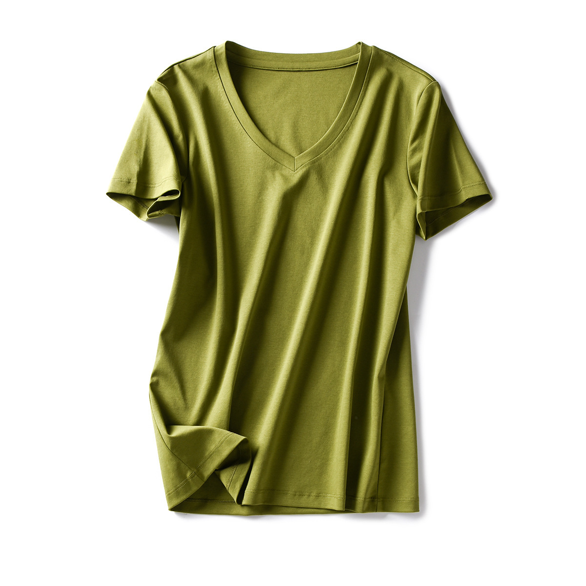 メーカースポット2024夏80本両面シルク綿tシャツ女園vネック半袖純色綿半袖tシャツ