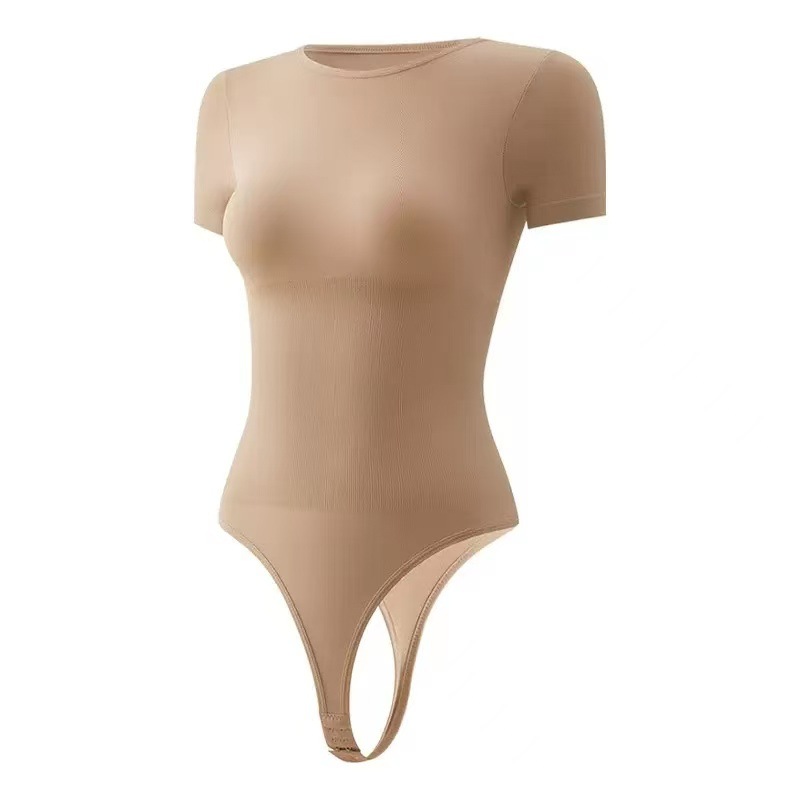Transfronterizos europeos y estadounidenses delgados cintura cintura abdominal apertado sin costura manga corta T estilo americano pantalones de cuerpo en forma de cuerpo unido