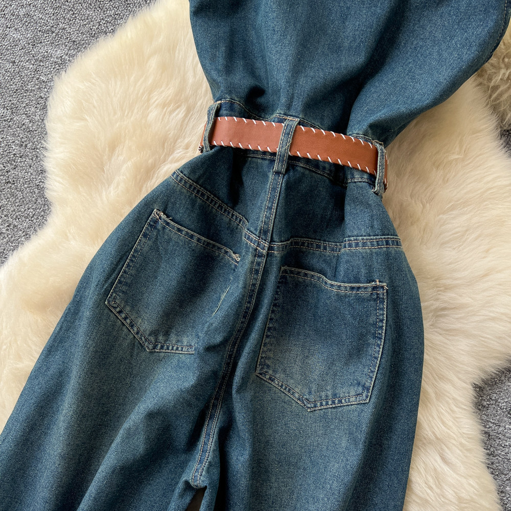 Retro High-Waisted Slimming Wide Leg Jumpsuit For Women Sleeveless Collared Sexy American Style Summer Fashion_ecoleips.com