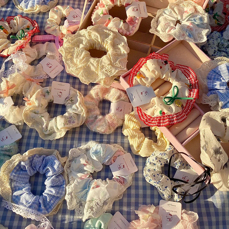 Anillo para el cabello del intestino grueso Mori Cuerda para el cabello de la cola de caballo femenina Albóndigas de sentido avanzado Cuerda para la cabeza Apuntar la cabeza Flor para el cabello Almohos elásticos Almohos para el cabello