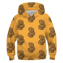 外贸跨境热卖3D数码印花卡通金币美元童装春秋款宽松长袖连帽卫衣