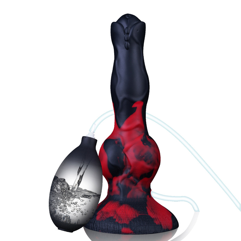Puppy Dick Black and Red Collar Elephant Shaped Squirting Penis Silicone Semen Spray Dildo Adult Masturbation Sex Toy Anal Plug