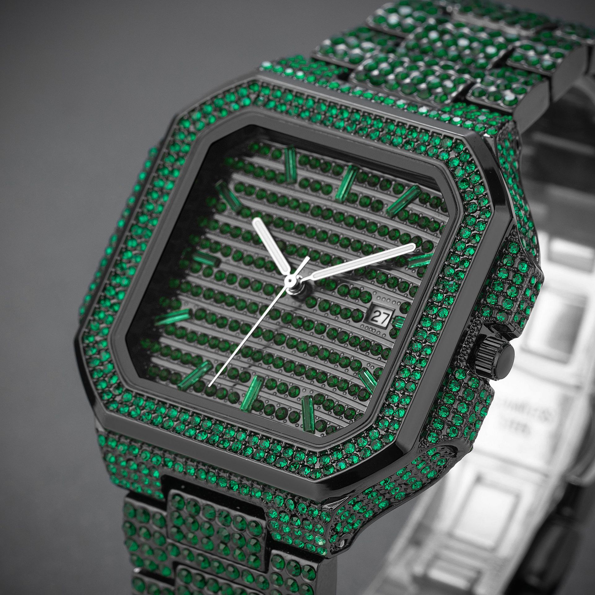 Men's Square Mechanical Watch With Diamond Strap Luxury Design_voghion.com