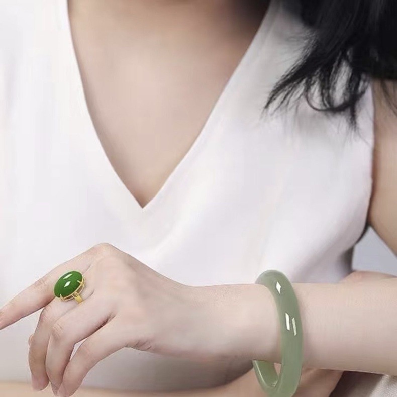 Vòng tay ngọc Hetian tự nhiên Tân Cương – nước hồ xanh Thanh Hải, băng trong xanh nhạt — 60.61mm, 58.59mm, 64mm, 54.55mm chi tiết 7
