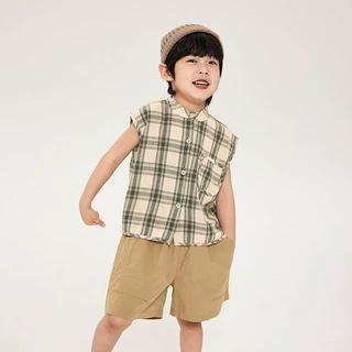 畅果服饰男童背心夏季新款儿童韩版格子无袖衬衣中小童薄款上衣