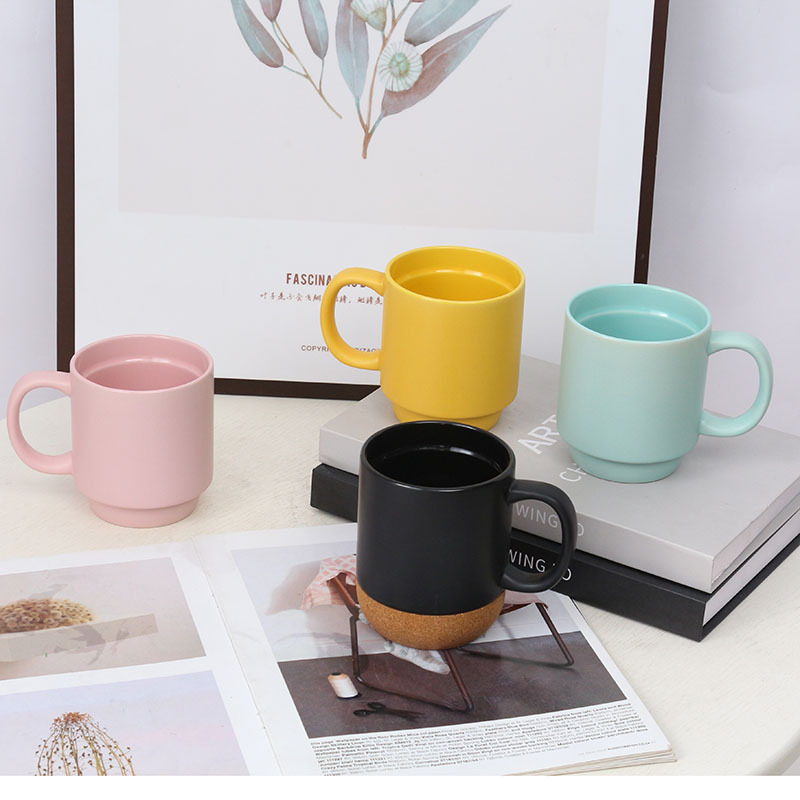 Taza de cerámica creativa con base de corcho – gran capacidad, estilo de oficina, impresión personalizada con logotipo