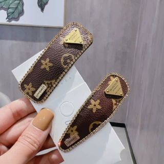 法式复古印花时尚前额刘海夹网红侧边bb夹皮革高级感发卡发饰头饰