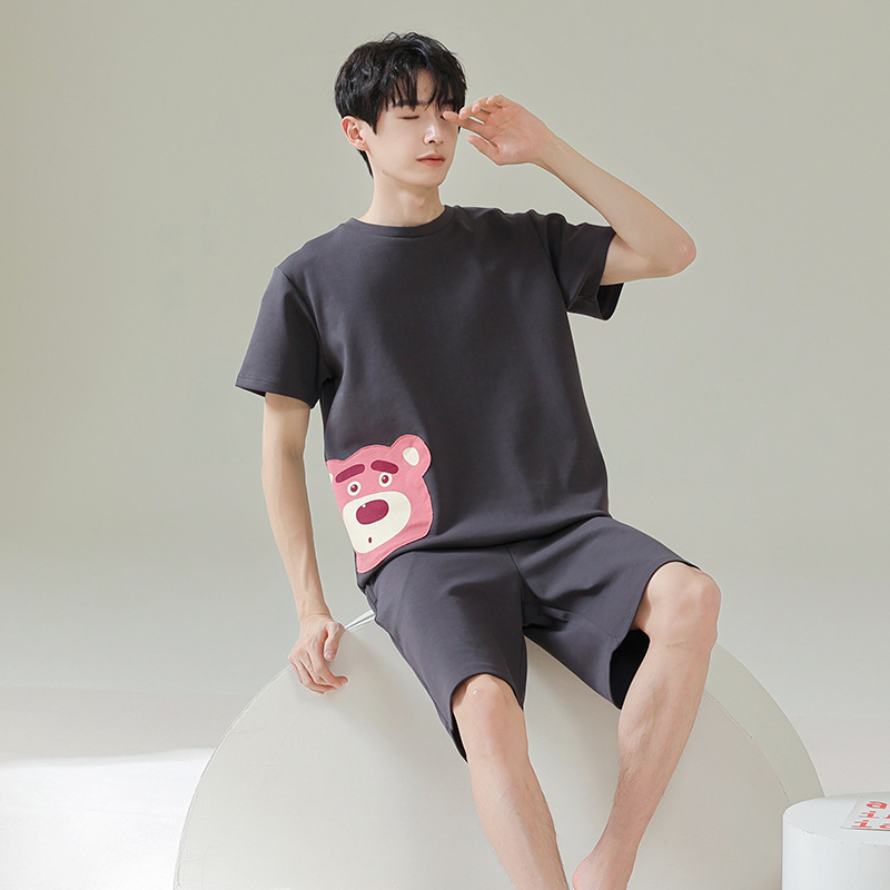 Pareja de pijamas de verano de algodón de manga corta de Internet celebridad oso lindo de dibujos animados nuevo camisón ropa de casa de las mujeres traje de verano