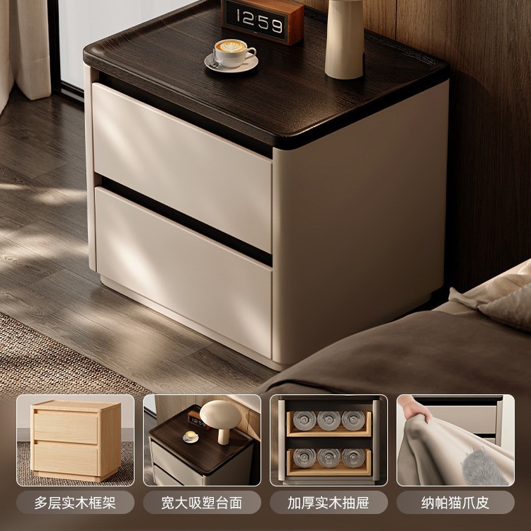 Mesita de noche de madera maciza, lujo ligero, sensación de alta gama 2024, nuevo diseño simple y moderno, dormitorio doméstico, pequeño gabinete junto a la cama