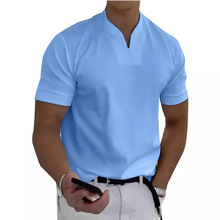 2025夏季新款肌肉男健身 运动T恤男装弹性棉短袖夏季V领T恤 亚码