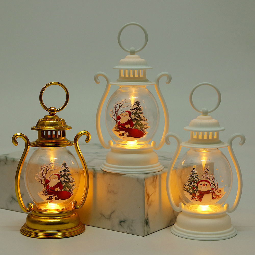 圣诞节装饰品复古手提小油灯LED蜡烛小夜灯跨境圣诞礼品摆件道具详情7