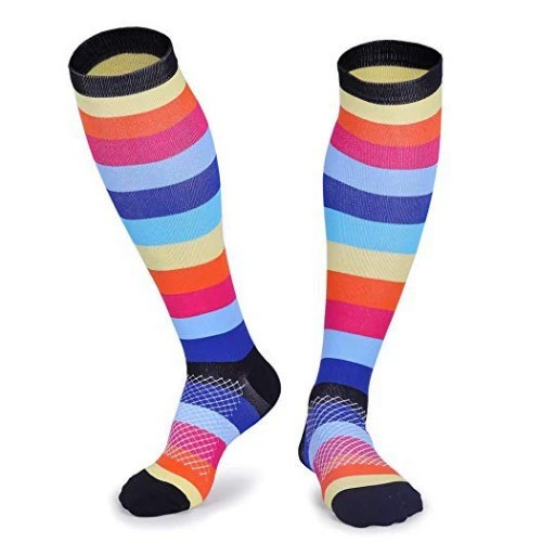 Compression Running Socks, Unisex Jacquard Knee-High Socks, Multiple Patterns, S/M & L/XL