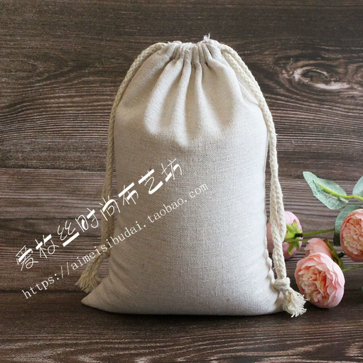 Cloth bag, Chinese style, drawstring, cotton and linen, for luck