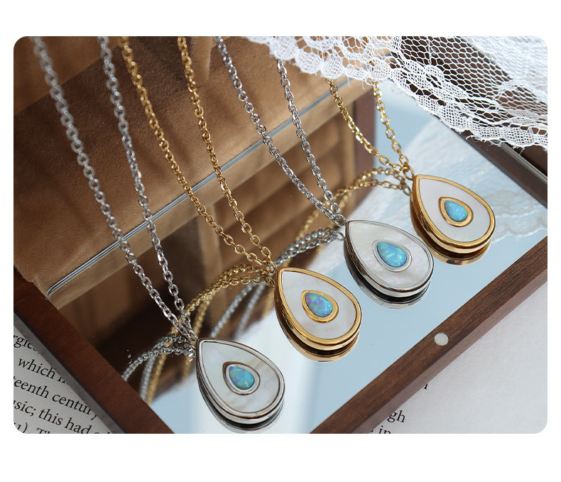 Fashion Water Droplets Titanium Steel Necklace Inlaid Shell Stainless Steel Necklaces