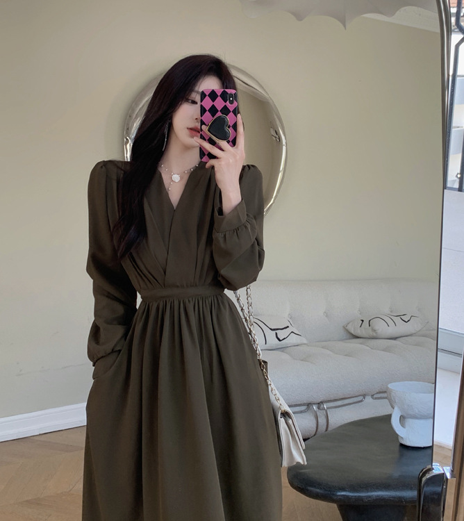 GraceChic Plus Size Damenbekleidung Herbst Neu Französischer V-Ausschnitt Taillenformende Ärmel für Damen, Bauch kaschierend Schlankmachend_voghion.com