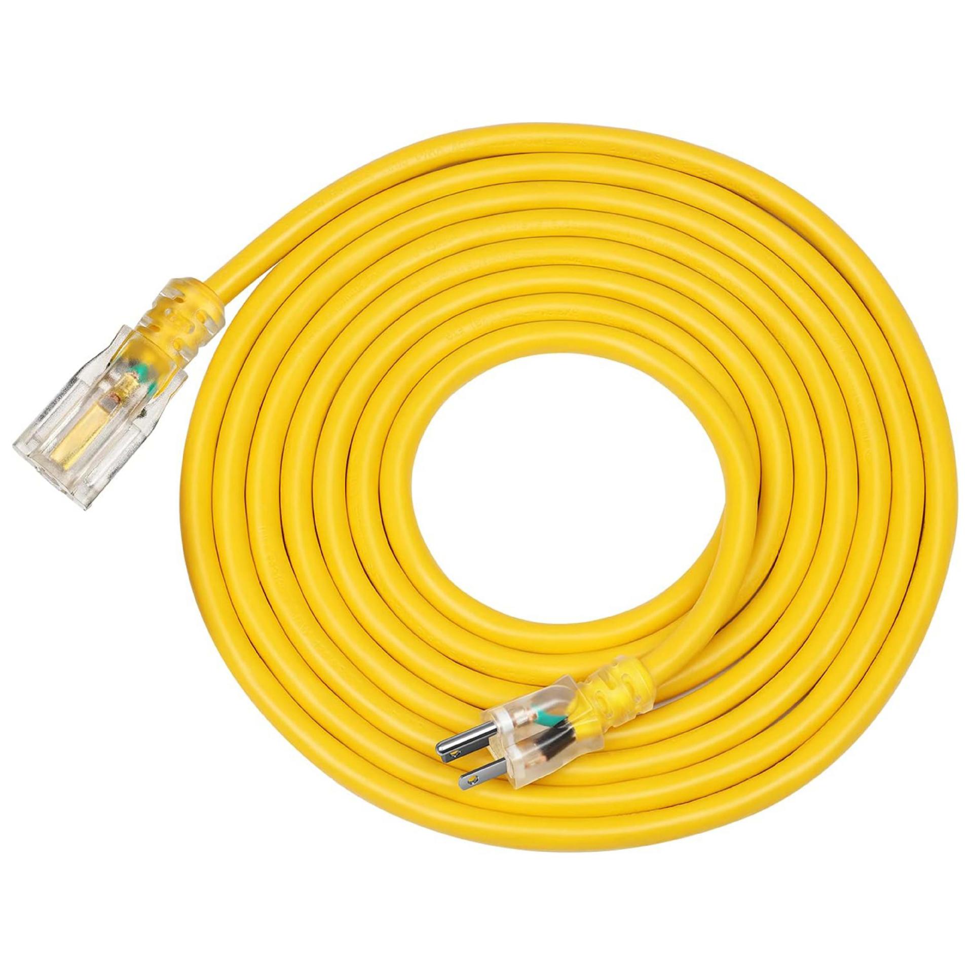 Cable de extensión de alimentación estándar americano de 25 pies, enchufe transparente amarillo americano, cable de alimentación estándar americano de alta resistencia para exteriores con enchufe