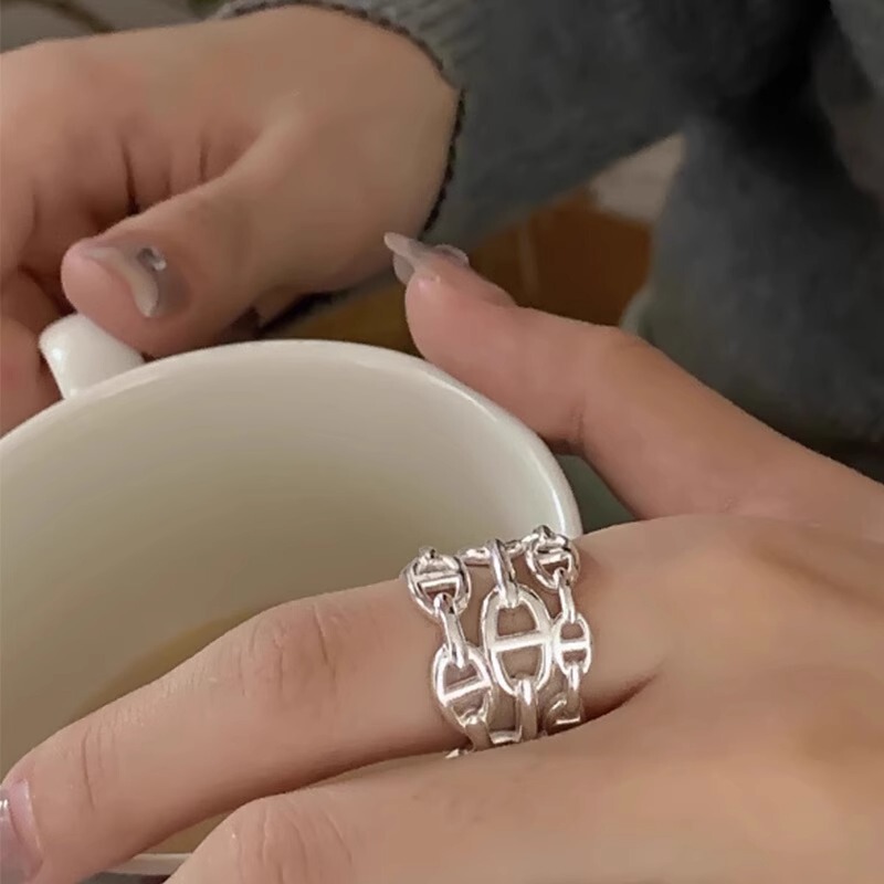 Korean Blogger Feve's Same Style Coldf*Ame Wide Version Narrow Version Vase Plain Ring Female Simple High-End Stylish