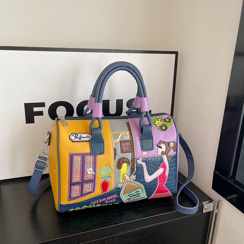 女性用クロスボーダーバッグ、大容量、高級ボストンバッグ、刺繍ステッチショルダーハンドバッグ、クロスボディバッグ、ピローバッグ|undefined