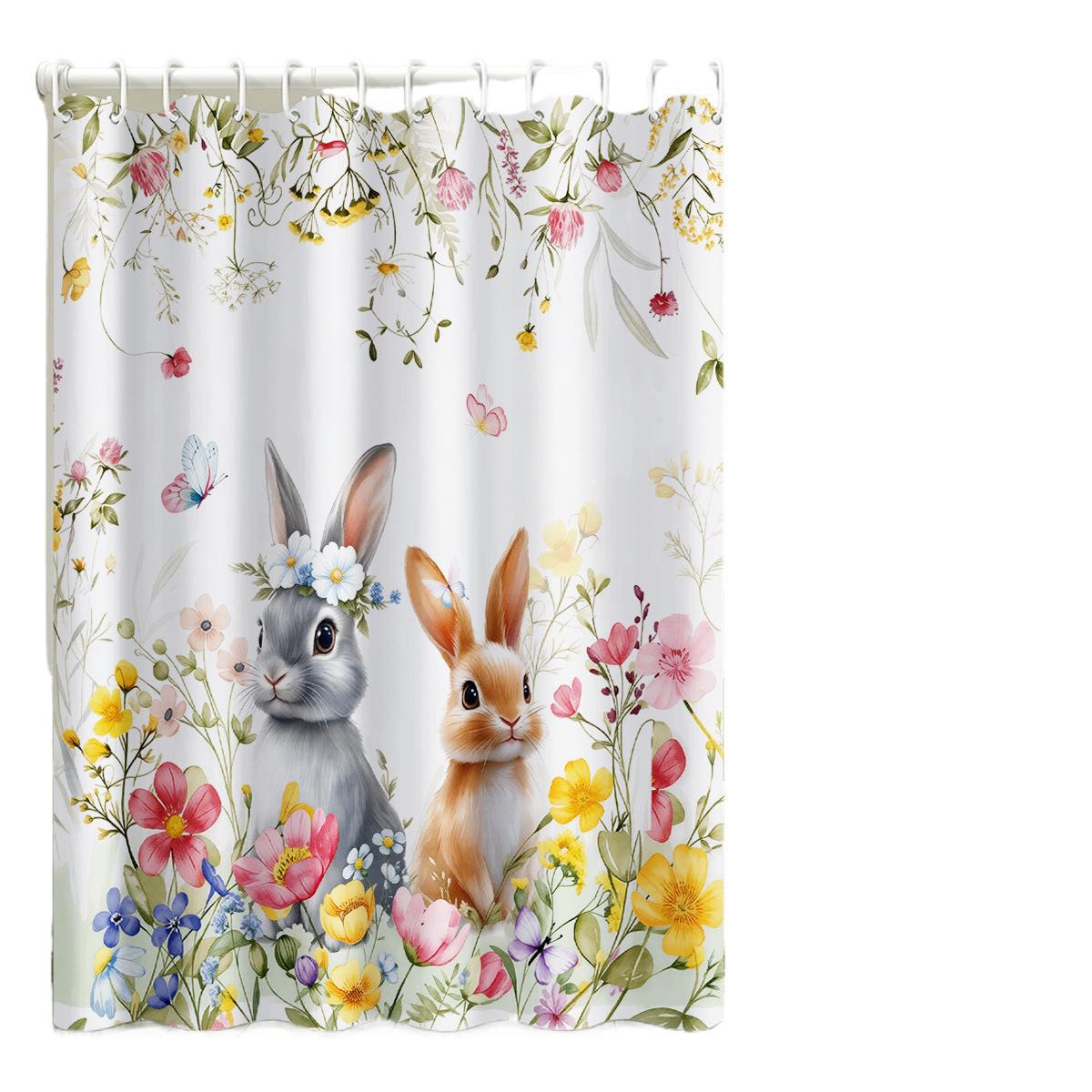 Cross-border Floral Shower Waterproof And Mildew-proof, No-drill Bathroom Partition Curtain, Hanging Curtain_voghion.com