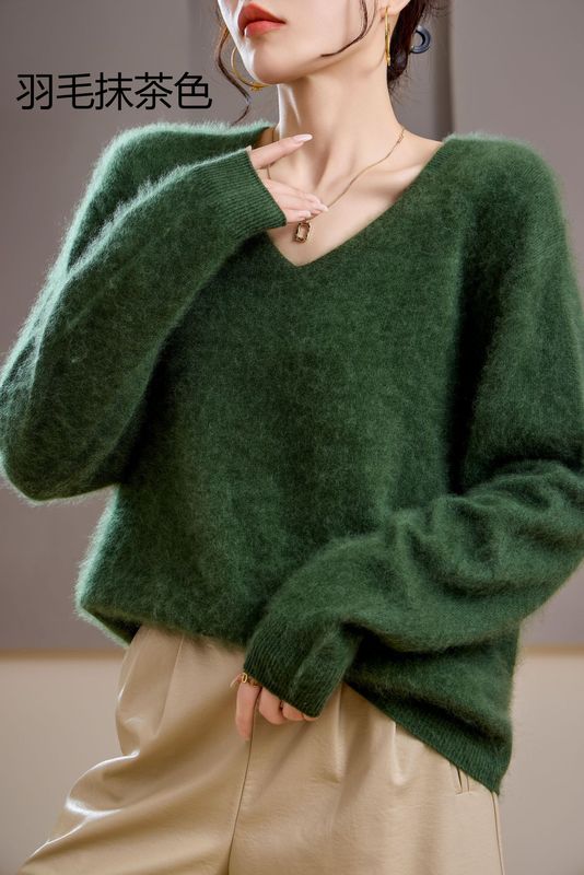 【カシミヤウール混紡】オーストラリア産J口ウールセーターVネック起毛プイアンセーター工場ニットセーター女性用|undefined
