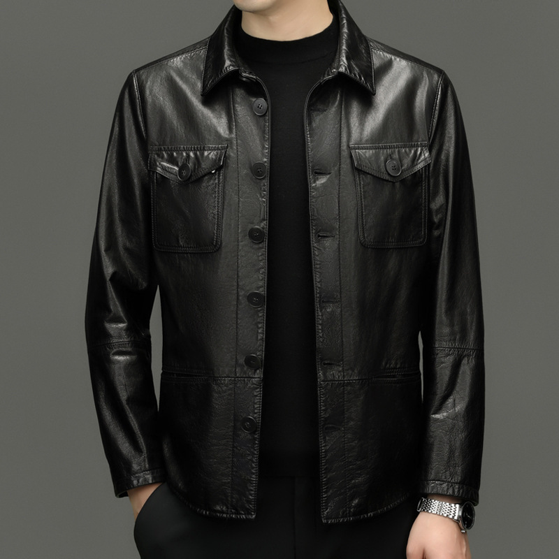 BG-H2111 Spring and Autumn Haining Men's Oil Wax Calf Leather Genuine Leather Men's Lapel Slim Fit Casual Shirt BG-H2111 Spring and Autumn Haining Men's Oil Wax Calf Leather Genuine Leather Men's Lapel Slim Fit Casual Shirt