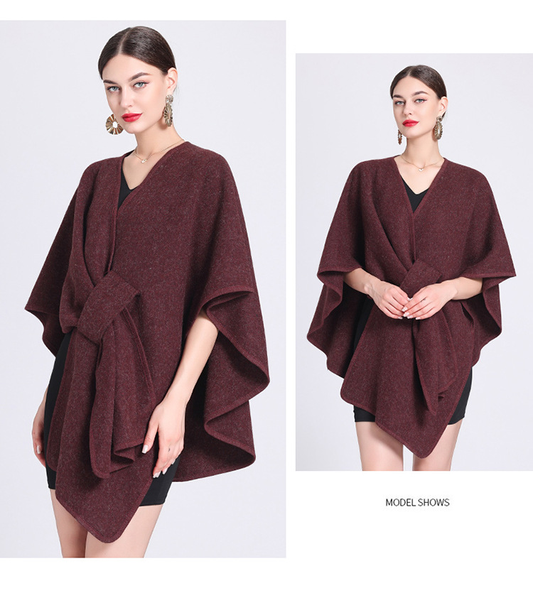 Fashion cape cape with cape outside large size knitted cardigan loose coat women_voghion.com