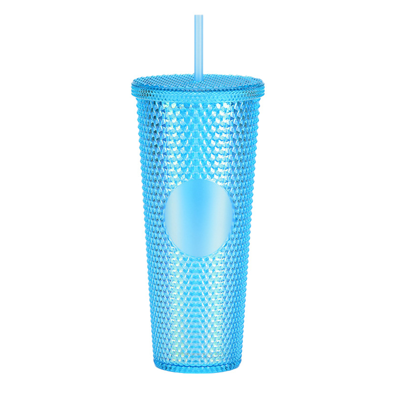 Suministro directo de fábrica de doble capa de paja de plástico taza de gran capacidad creativa 710ml taza Durian taza de mano portátil taza de diamante