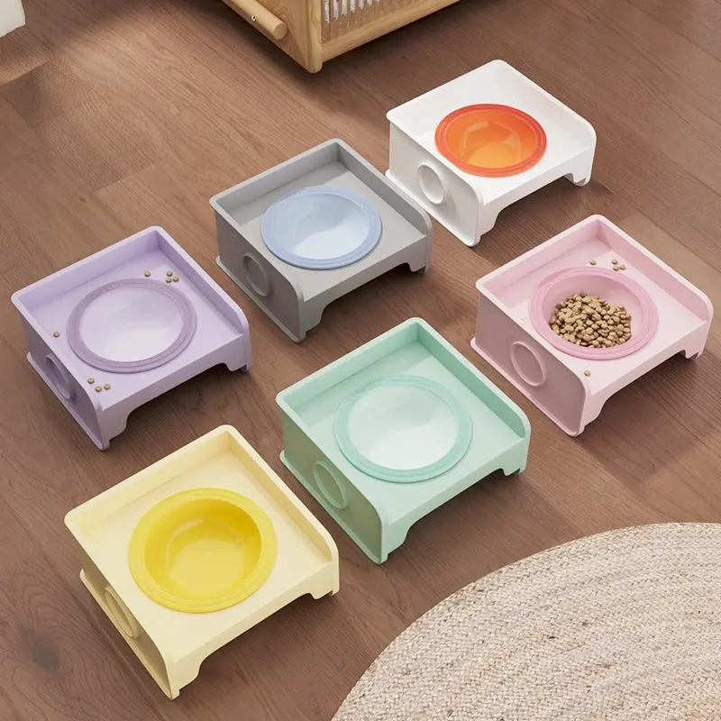 New Square Cat Bowl Rack, Dog Bowl, Cat Food Bowl, Ceramic Pet Bowl, Water Bowl, Food Leak-Proof, Neck Protection Dining Table, Splicable