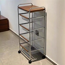 零食小推车中古置物架客厅落地移动厨房果蔬收纳多功能家用餐边柜