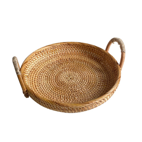 Cross-border best-selling rattan desk toys snacks dried fruits bread coffee storage basket living room coffee table fruit plate