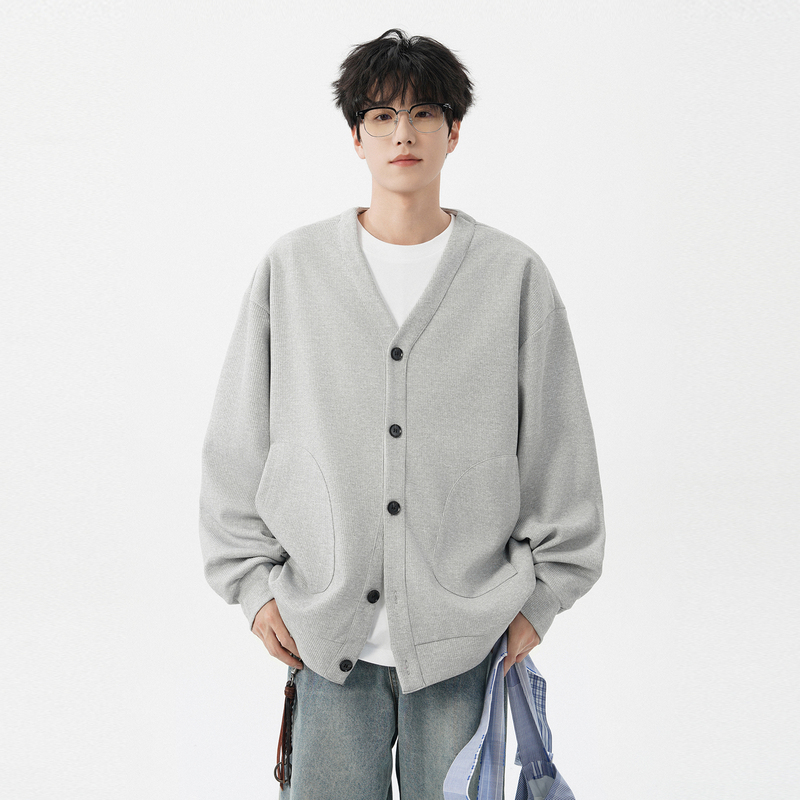 Spring and Autumn Couple's Clothing, Casual Style Jacket, Men's Trendy Japanese-Style V-Neck Waffle Knit Cardigan-Like Jacket Spring and Autumn Couple's Clothing, Casual Style Jacket, Men's Trendy Japanese-Style V-Neck Waffle Knit Cardigan-Like Jacket