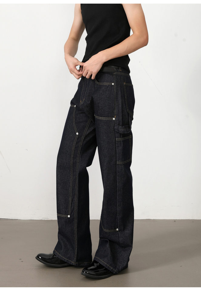 Quần jean nam ống loe nhẹ dáng chữ A phong cách đường phố, cạp vừa, dài — Xanh denim chi tiết 14