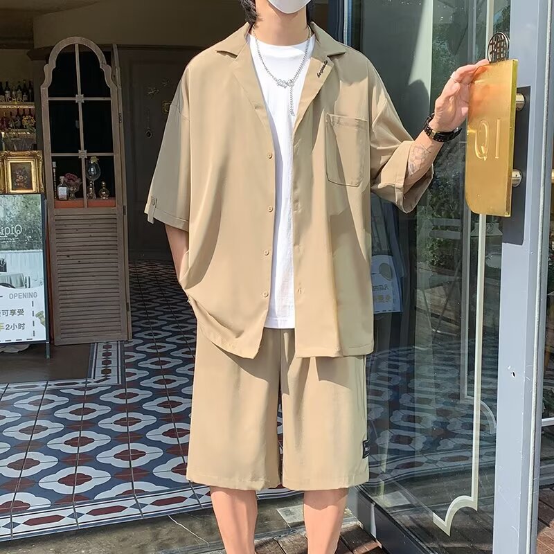 Fashion suit Men's Short-sleeved Suit Shirt Shorts Fashion Brand Set with Summer Thin Men's Casual Two-piece Set