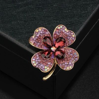 Accessories Blue Sense Suit High-grade Bauhinia Pearl Anti-light Corsage Brooch Cross-border Women's Elegant Pin Personality (Yaxa sancaqları) - four-leaf-clover-purple-powder