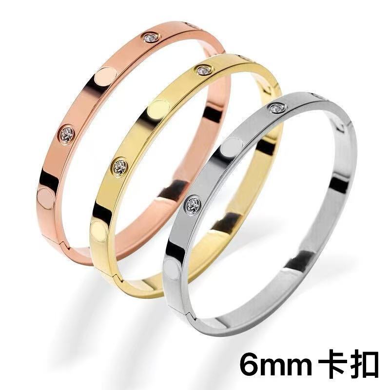Trendy Love Bracelet 6mm Women's Titanium Steel Plated with 18K Gold, Non-Fading, Niche Design, Ins-Style, European and American Light Luxury High-End Bracelet