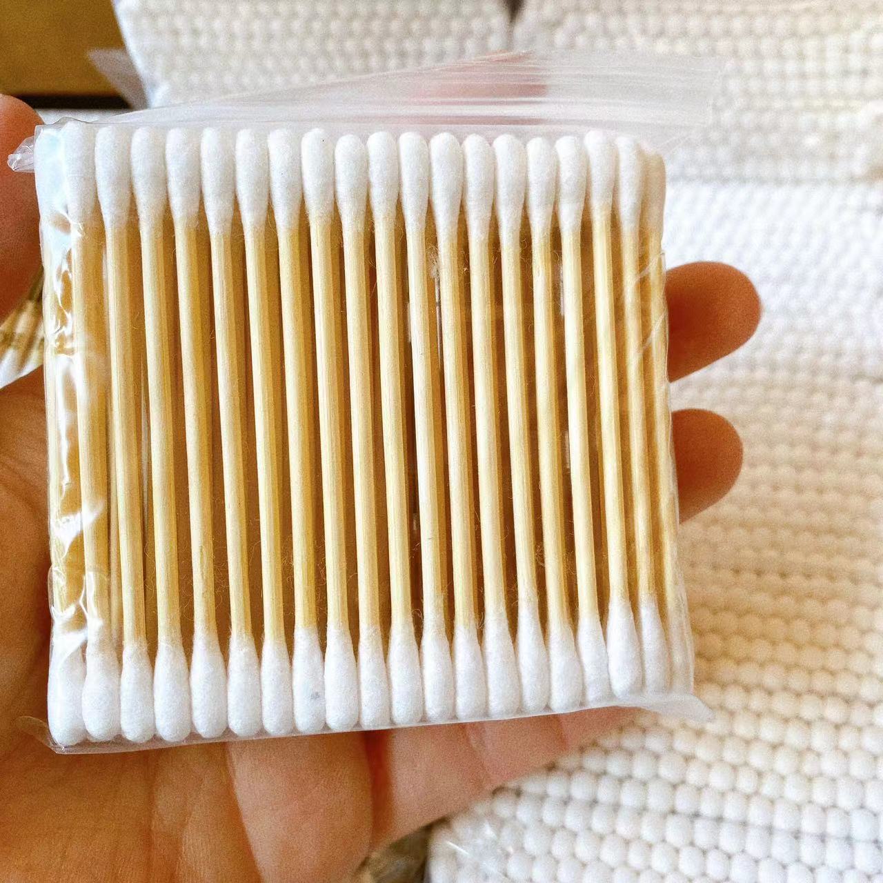 100 hisopo de algodón de doble cabeza cuchara de oído dos en un bastoncillo de algodón higiénico caja de palo de maquillaje algodón desechable