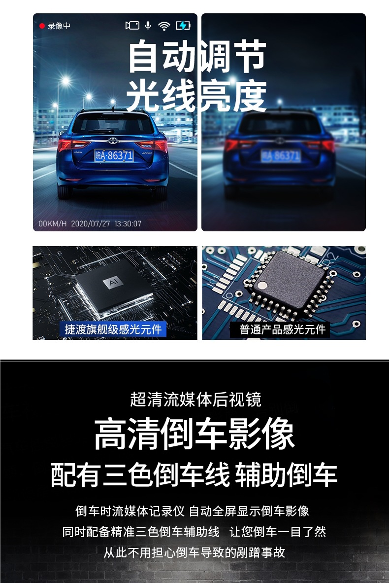 Jiedu Rearview Mirror Driving Recorder 2025 New Panoramic 360 Front and Rear Dual Camera Ultra-High Definition Reversing Image