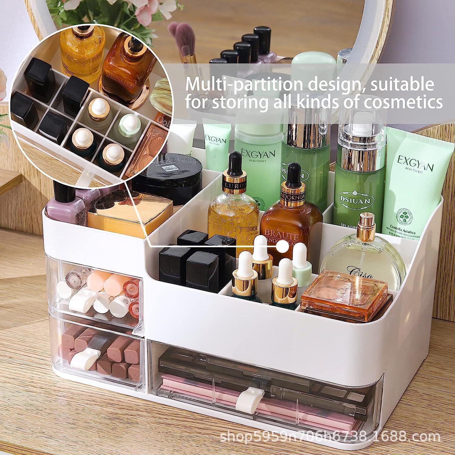 Desktop cosmetic storage box cross-border plastic multi-compartment drawer skincare lipstick dressing table miscellaneous organization box