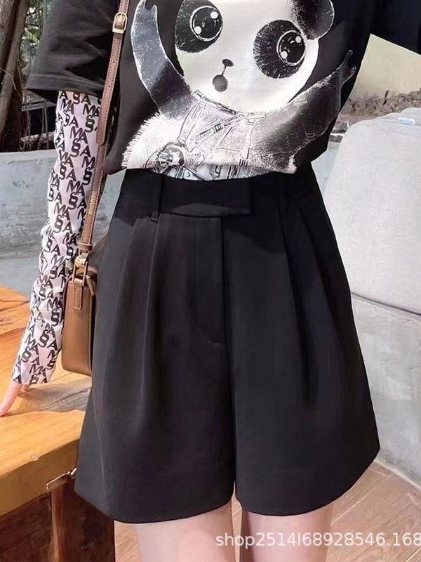 Quần short nữ cạp cao ống rộng dáng suông chất liệu thoải mái — Màu đen